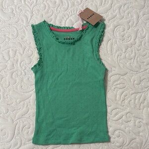 Mini Boden Girls' Green Eyelet Ruffle Tank Size 4/5 NWT